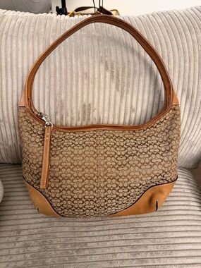 Coach Tan Signature Canvas Hobo with Leather Trim
